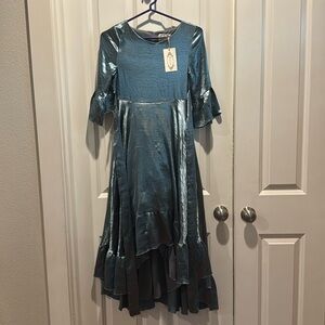 Joyfolie Mayra Ruffled Tiered Dress NWT Smoke Blue Size 10